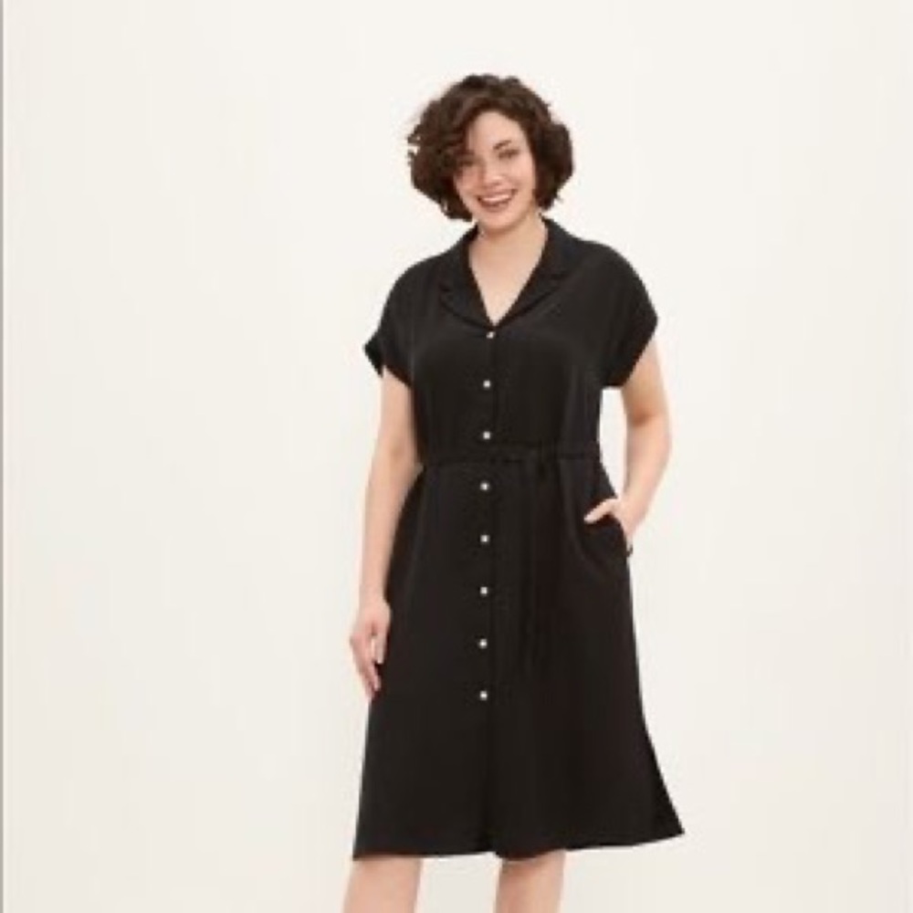 **TWO FOR $50** Frank & Oak Textured Camp Collar Dress in Black